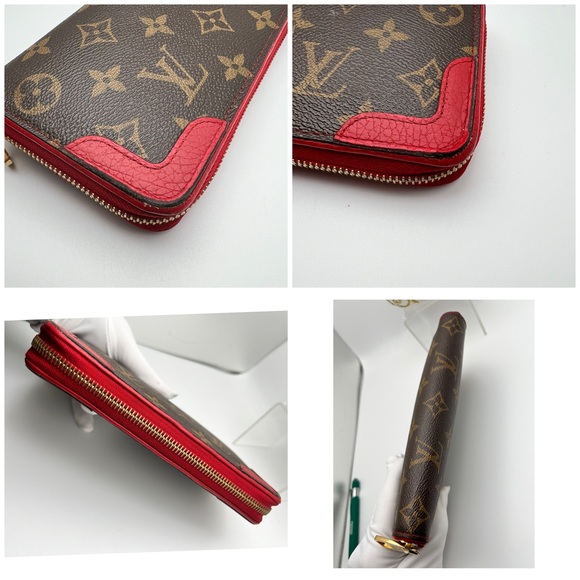LOUIS VUITTON Zippy Long Wallet Retiro Around Monogram M61854 Red Cerise Purse - Picture 13 of 17